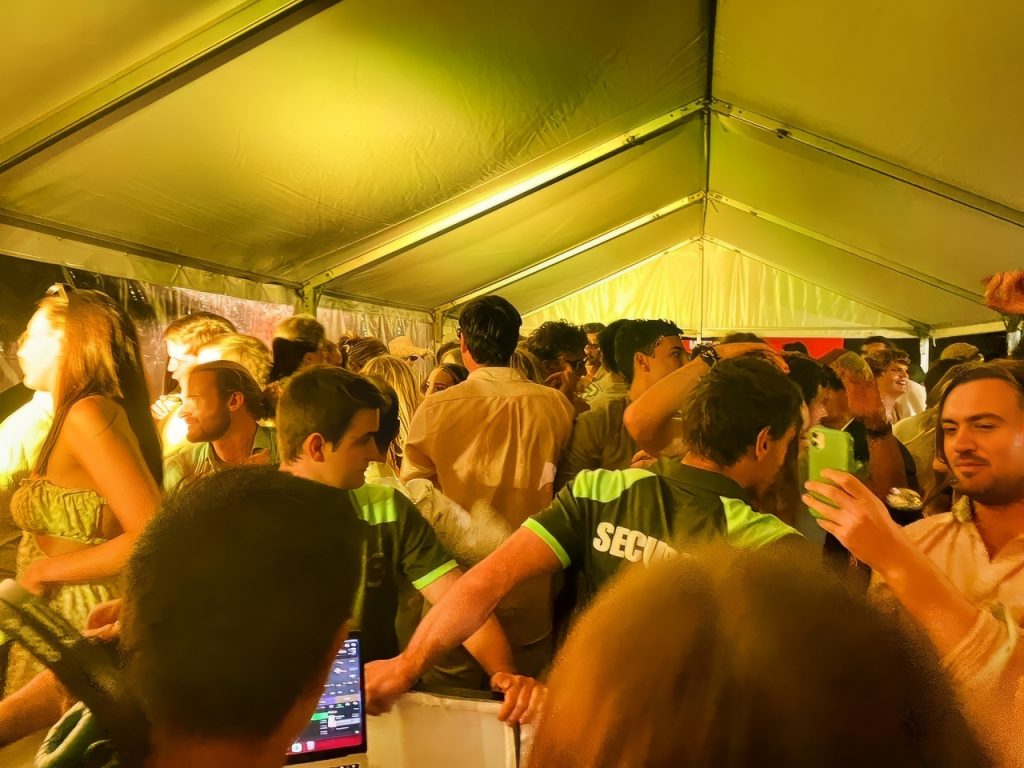 Security in front of a crowd